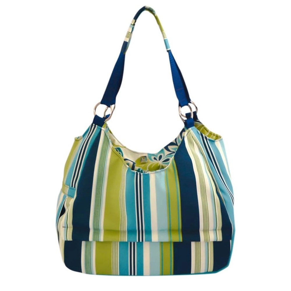 The Swankey Green and Blue Striped NOLA Insulated Beverage Tote w/Spout New